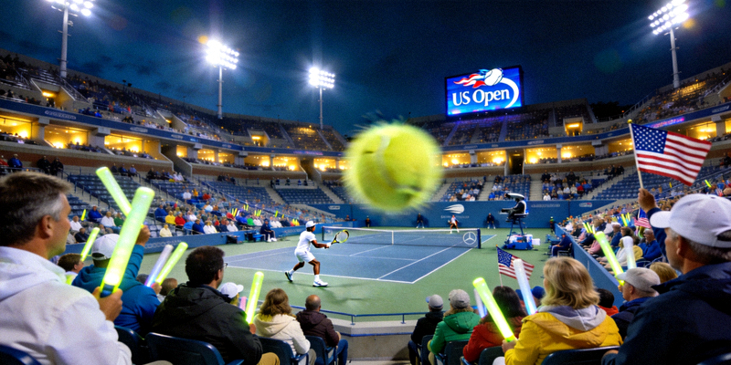 美国网球公开赛夜场比赛 - 球场灯光与观众